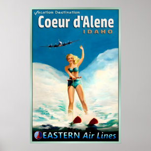 Coeur d'Alene Idaho Eastern Air Lines New Travel Poster