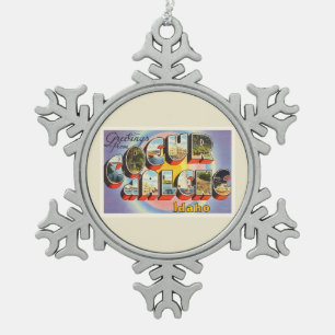 Coeur d'Alene Idaho ID Old Vintage Travel Souvenir Snowflake Pewter Christmas Ornament