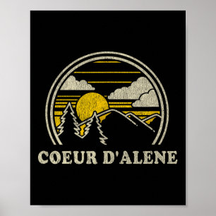 Coeur D'alene Idaho Id T Shirt Vintage Hiking Moun Poster