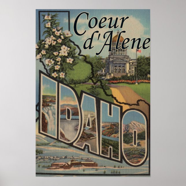 Coeur d'Alene, Idaho - Large Letter Scenes Poster (Front)