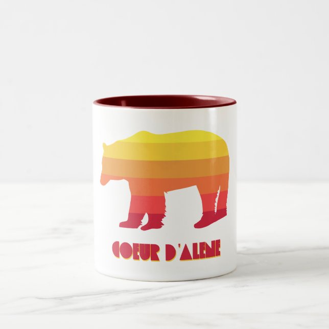 Coeur d'Alene Idaho Rainbow Bear Two-Tone Coffee Mug (Center)
