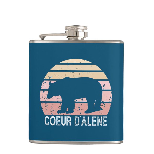 Coeur d'Alene Idaho Retro Bear Hip Flask (Front)