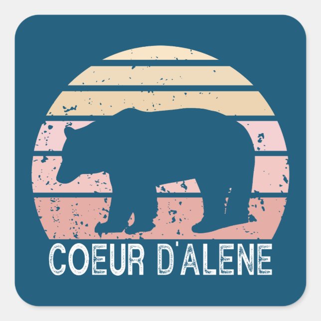 Coeur d'Alene Idaho Retro Bear Square Sticker (Front)