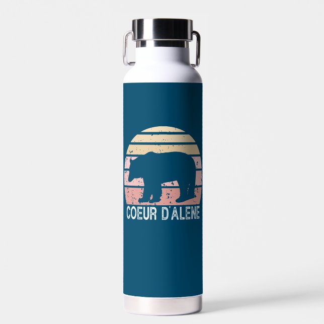 Coeur d'Alene Idaho Retro Bear Water Bottle (Front)