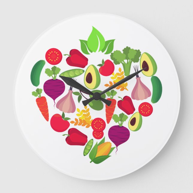Coeur Fruits et légumes" Large Clock (Front)
