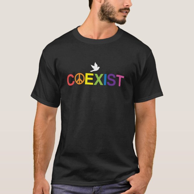 Coexist Equality Dove Freedom LGBT Pride Rainbow T-Shirt (Front)