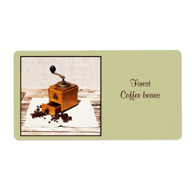 coffe beans with coffee mill product label (Front)