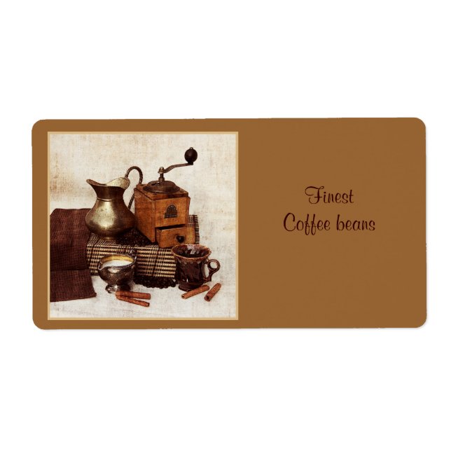 coffe beans with coffee mill product label (Front)