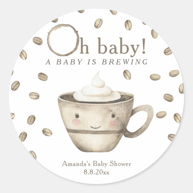 Coffee A baby is brewing Baby shower  Classic Round Sticker (Front)