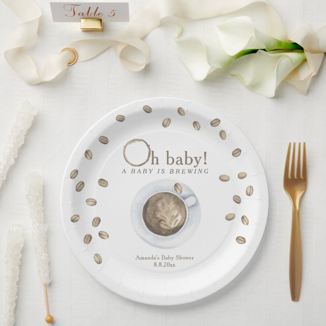 Coffee A baby is brewing Baby shower Paper Plate (Wedding)