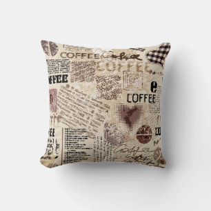 Coffee. Abstract coffee pattern on brown backgroun Cushion