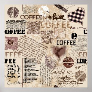 Coffee. Abstract coffee pattern on brown backgroun Poster