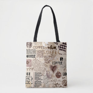 Coffee. Abstract coffee pattern on brown backgroun Tote Bag