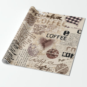 Coffee. Abstract coffee pattern on brown backgroun Wrapping Paper