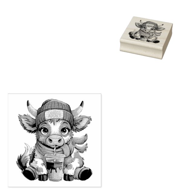 Coffee Addict Cow Rubber Stamp (Stamped)