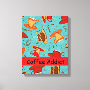 Coffee Addict Customise Red Turquoise Coffee Cup Canvas Print