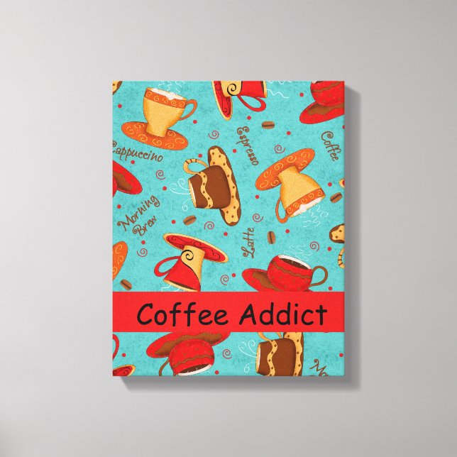 Coffee Addict Customise Red Turquoise Coffee Cup Canvas Print (Front)