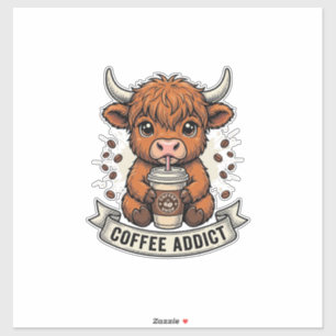 Coffee Addict Cute Highland Cow Vintage Engraving