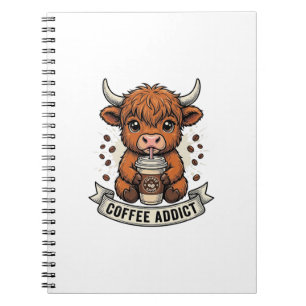 Coffee Addict Cute Highland Cow Vintage Engraving Notebook
