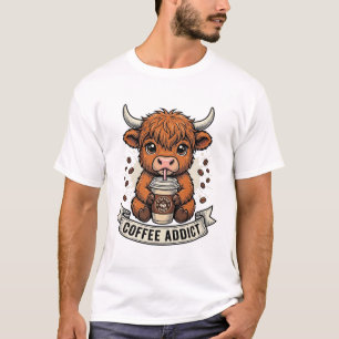 Coffee Addict Cute Highland Cow Vintage Engraving T-Shirt