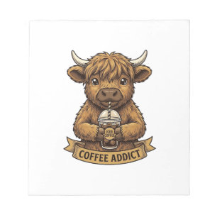 Coffee Addict Highland Cow Vintage Engraving Shirt Notepad
