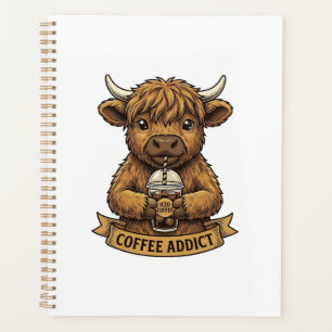 Coffee Addict Highland Cow Vintage Engraving Shirt Planner