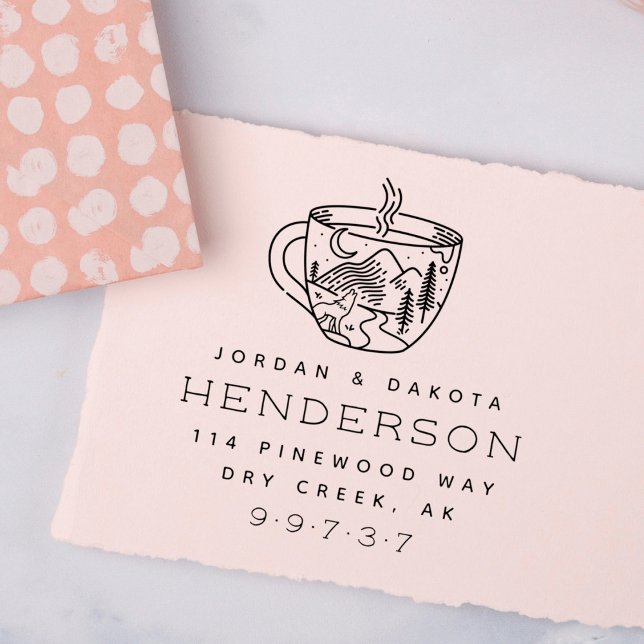 Coffee & Adventure Married Couple Return Address Self-inking Stamp (Creator Uploaded)