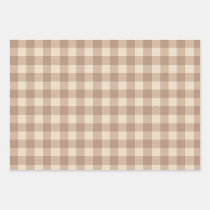 Coffee Aesthetic Beige and White Gingham Pattern Wrapping Paper Sheet