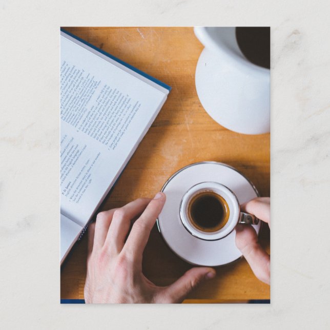 Coffee and a book; Lazy Sunday Postcard (Front)