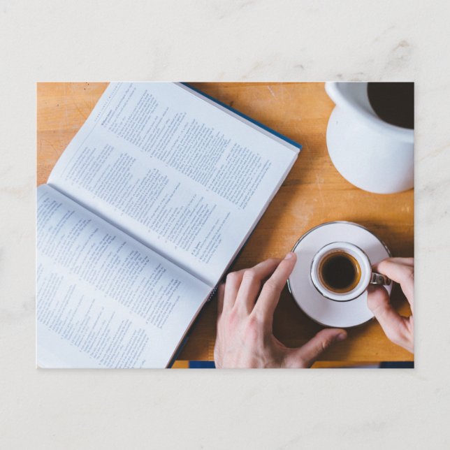 Coffee and a book; Lazy Sunday Postcard (Front)
