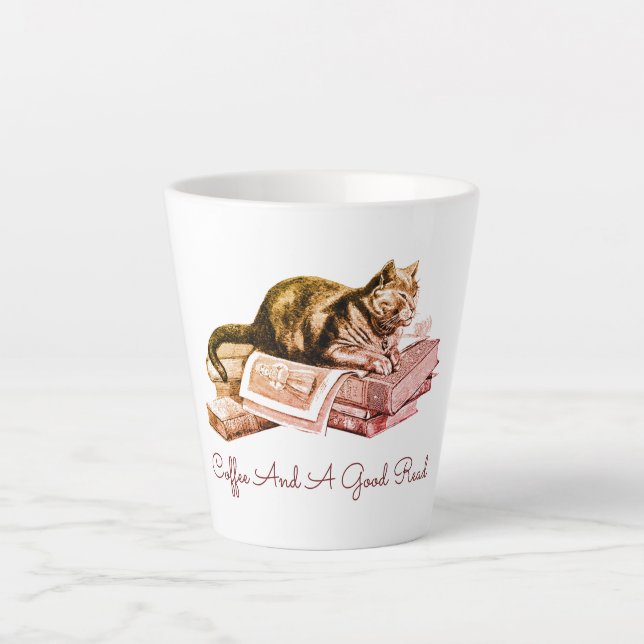 Coffee And A Good Read Cat Lying On Stack Of Books Latte Mug (Front)