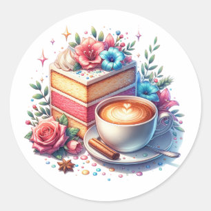 Coffee and Birthday Cake Classic Round Sticker
