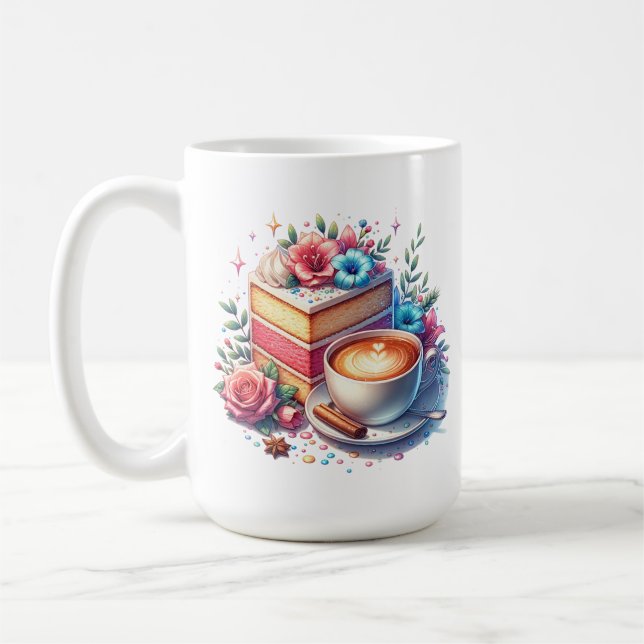 Coffee and Birthday Cake Personalised Mug (Left)