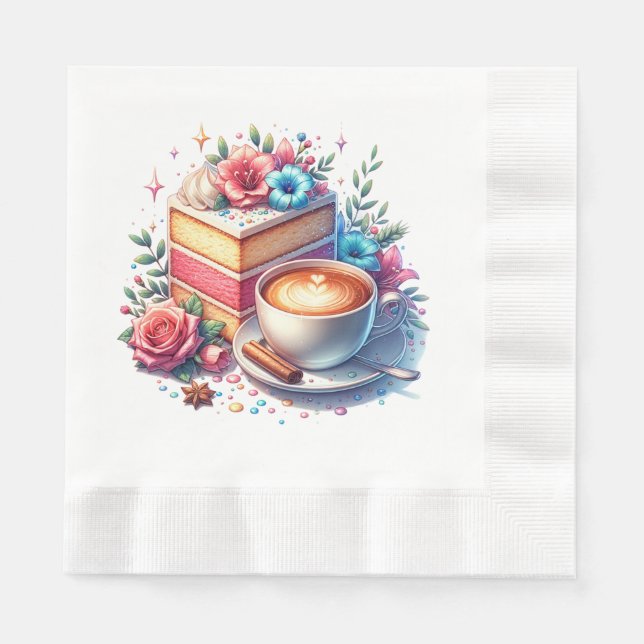 Coffee and Birthday Cake Personalised Napkin (Front)