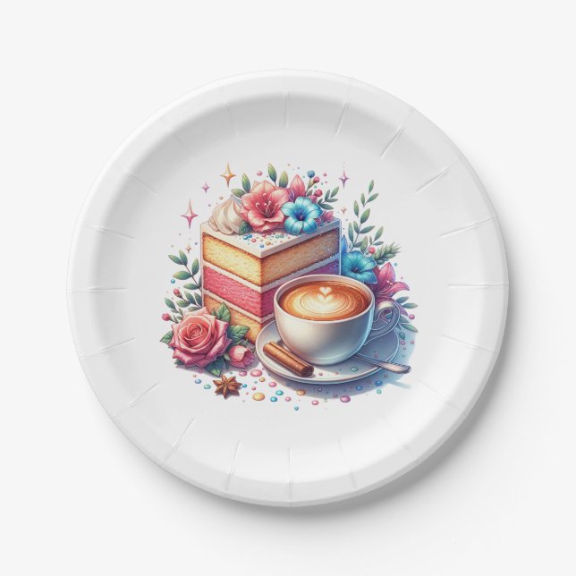 Coffee and Birthday Cake Personalised Paper Plate (Front)