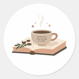 Coffee and books classic round sticker