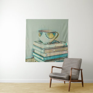 Coffee and books lovers gift tapestry