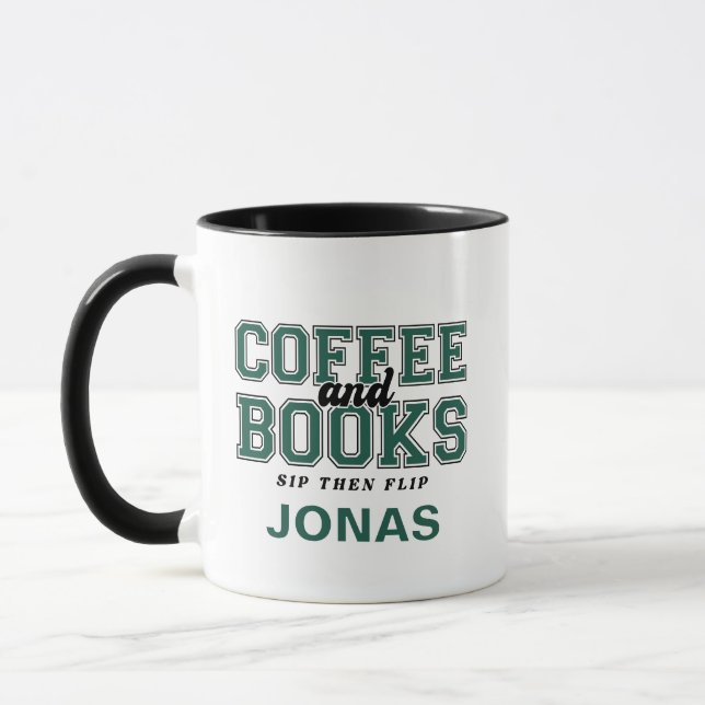 Coffee and Books Sip Then Flip Bookworm Green Mug (Left)
