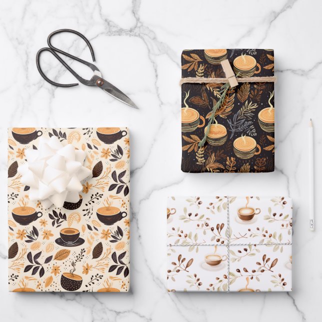 Coffee and Cafe Pattern Gift Wrapping Paper Sheet (Front)