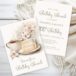 Coffee and Cake 100th Birthday Brunch Invitation