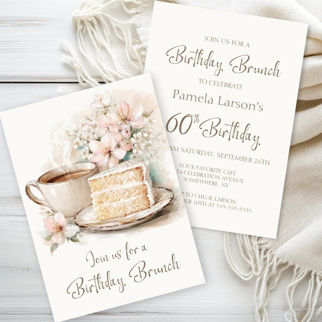Coffee and Cake 60th Birthday Brunch Invitation (Creator Uploaded)