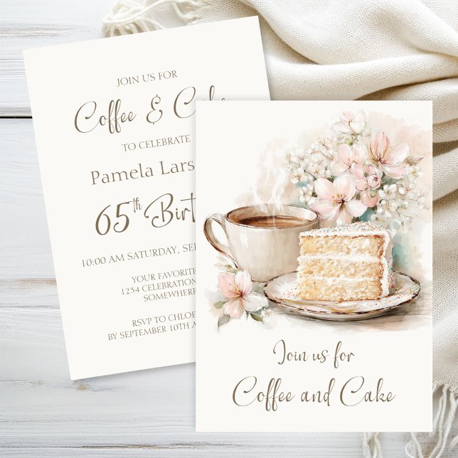 Coffee and Cake 65th Birthday Invitation (Creator Uploaded)