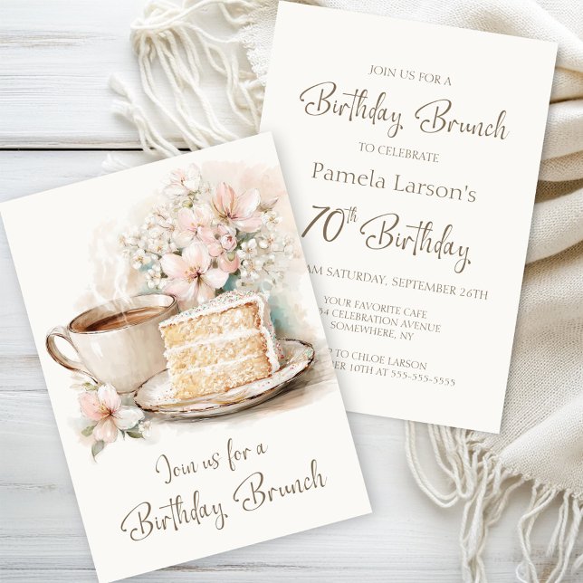 Coffee and Cake 70th Birthday Brunch Invitation (Creator Uploaded)