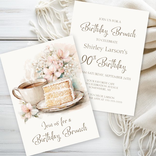 Coffee and Cake 90th Birthday Brunch Invitation (Creator Uploaded)