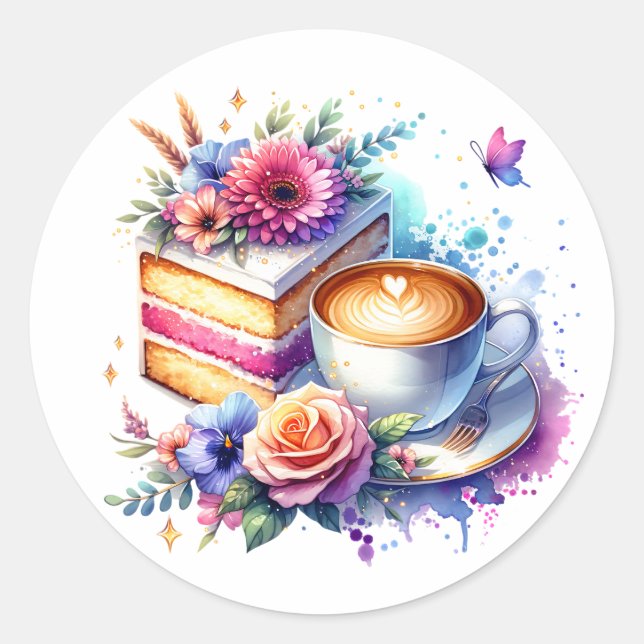 Coffee and Cake | Best Friend's Birthday Classic Round Sticker (Front)