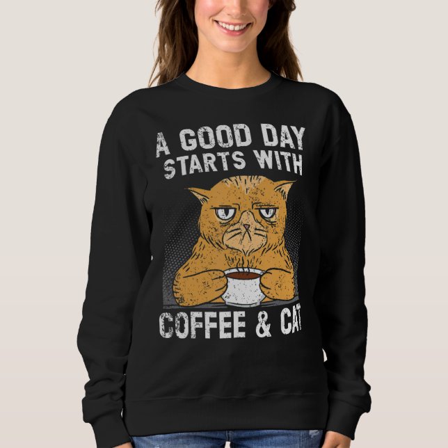 Coffee And Cat Kitten Owner Caffeine Drinker Kitty Sweatshirt (Front)