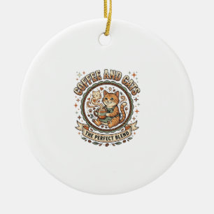 Coffee And Cats Cat Coffee Vintage Vector Art Shir Ceramic Tree Decoration