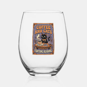 Coffee And Cats Cat Tea Leaves Coffee Fortune Read Stemless Wine Glass