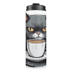 Coffee and Chaos, Cat, Cat and Coffee Humour Thermal Tumbler
