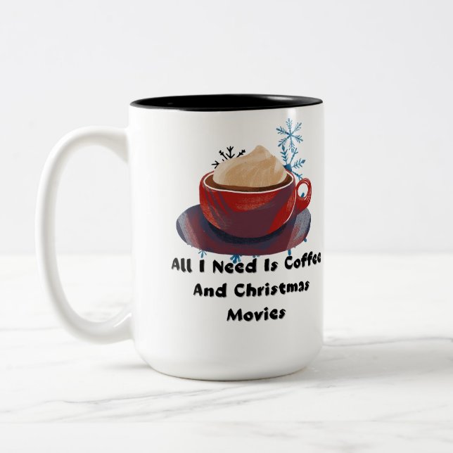Coffee And Christmas Movies Funny Holiday Mug (Left)